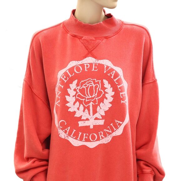 Free People Diana Sweatshirt Top Graphic Printed Oversized Slouchy Red L 284044 - Picture 8 of 10